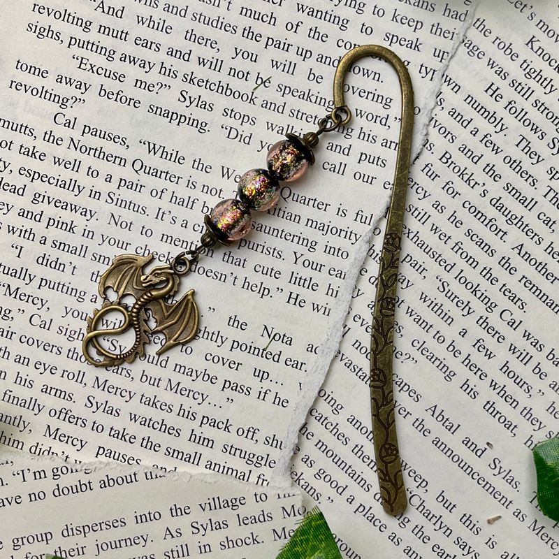 Aged Bronze Dragon with Glitter Beads Large Book Hook