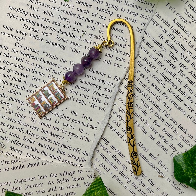 Gold Bookcase with Amethyst Beads Large Book Hook