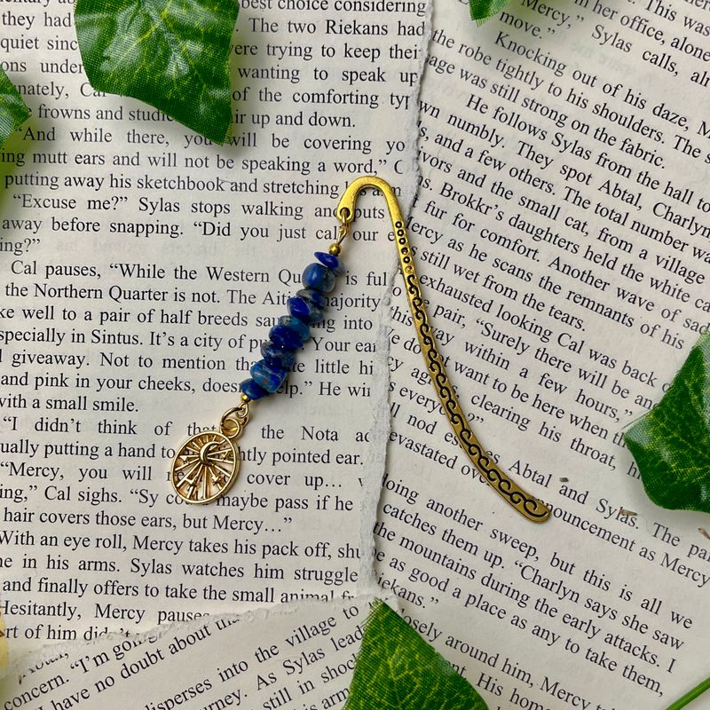 Gold Moon with Lapis Lazuli Beads Small Book Hook