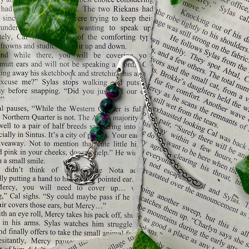 Silver Mushroom with Ruby Zoisite Beads Small Book Hook