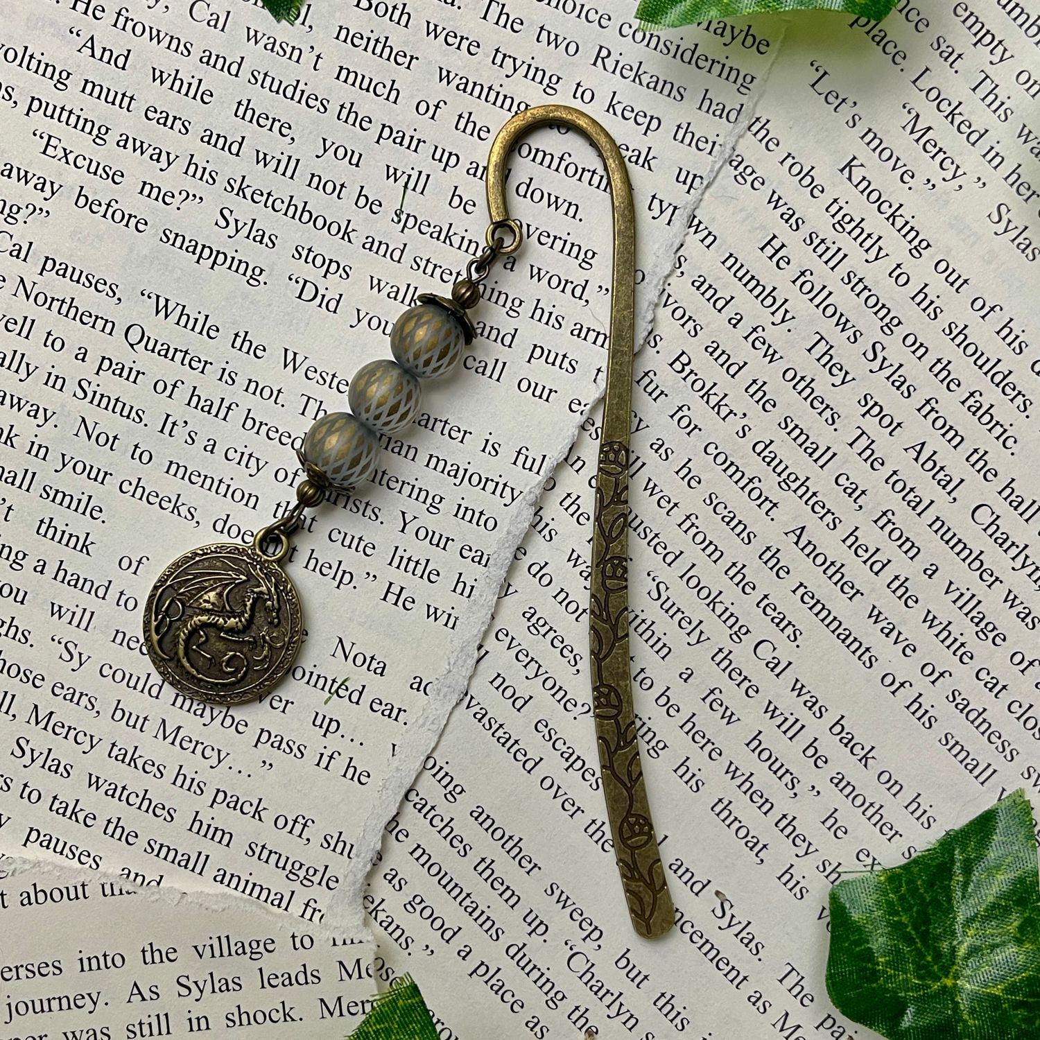 Anged Bronze Dragon Coin with Scaled Beads Large Book Hook