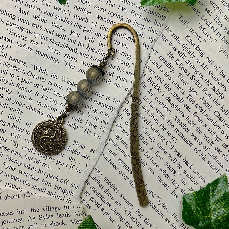 Anged Bronze Dragon Coin with Scaled Beads Large Book Hook