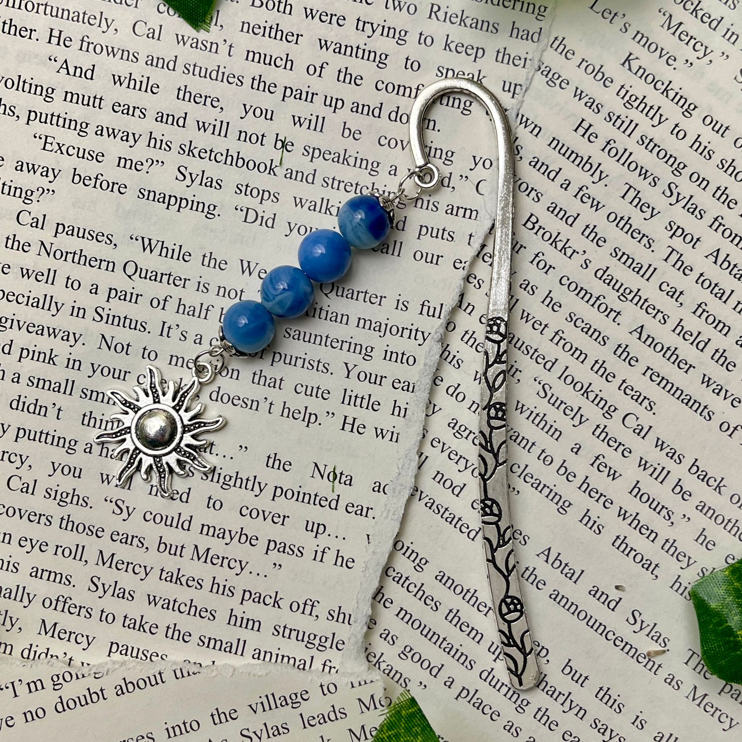 Silver Sun with Blue Beads Large Book Hook