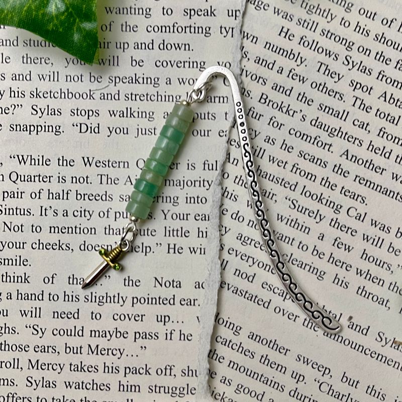 Silver Dagger with Aventurine Beads Small Book Hook