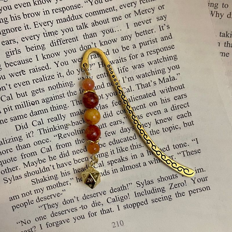 D20 Red/Orange Cracked Bead Small Book Hook