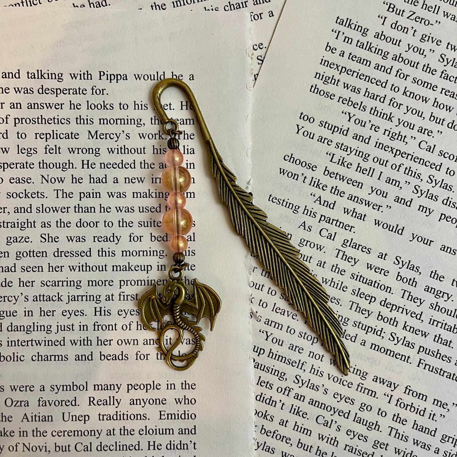 Aged Bronze Dragon with Shimmer Beads Large Book Hook