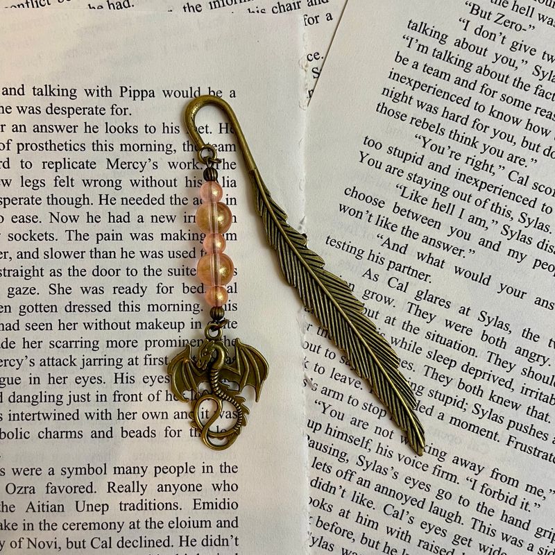 Aged Bronze Dragon with Shimmer Beads Large Book Hook