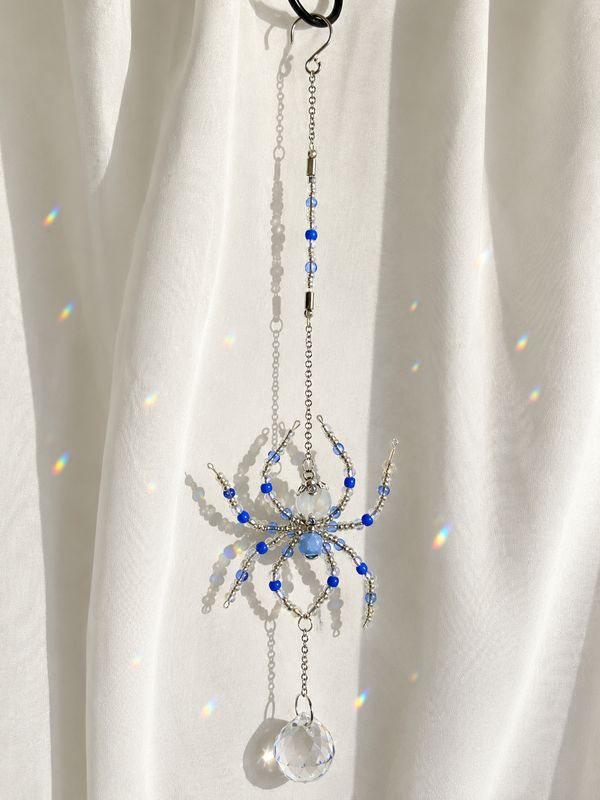 Blue Handmade Crystal Spider Suncatcher