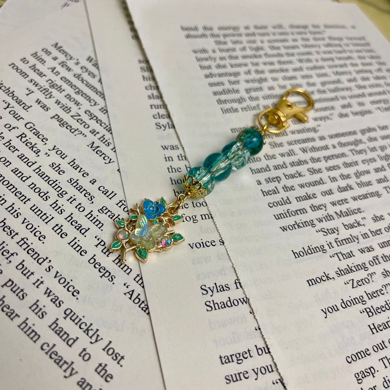 Floral Blue Butterfly Gold Charm