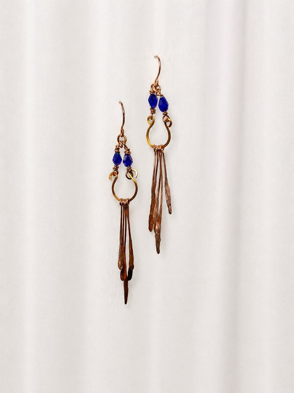 Handcrafted Copper &amp; Sapphire Crystal Earrings