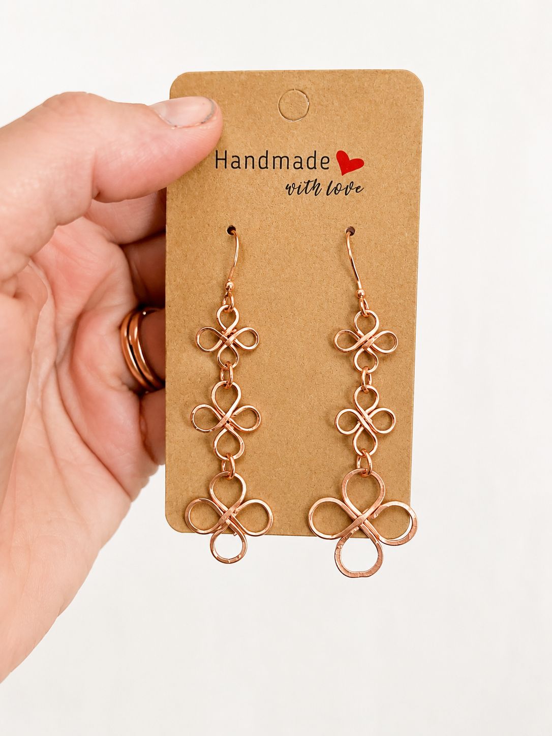 Handmade Copper Wire-Wrapped Dangle Earrings