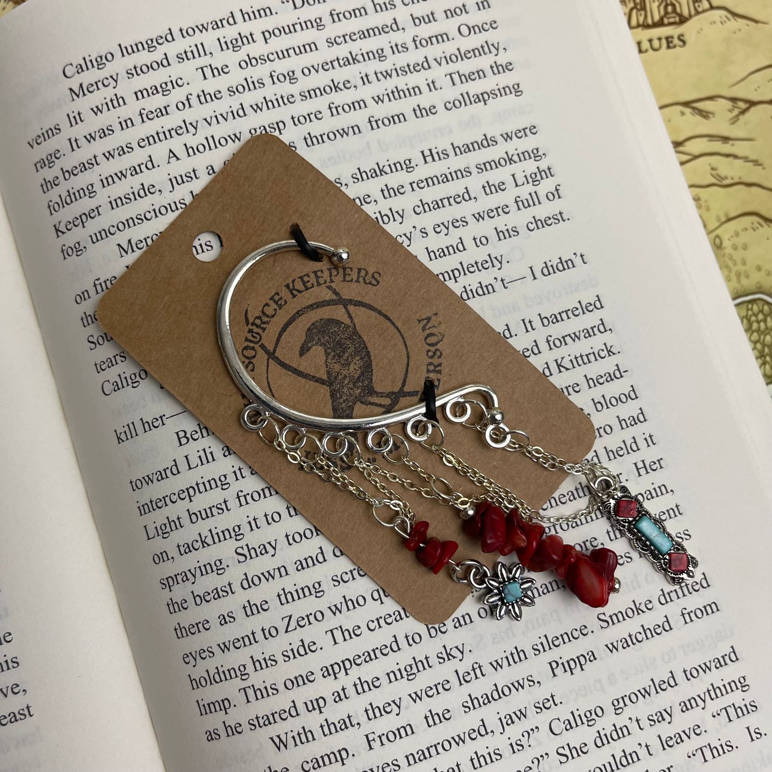 Single Red, Turquoise, &amp; Silver Ear Cuff