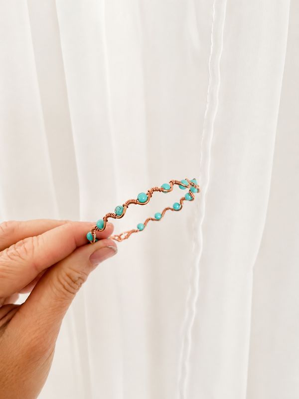 Handmade Copper Wire-Wrapped Natural Turquoise  Dangle Earrings
