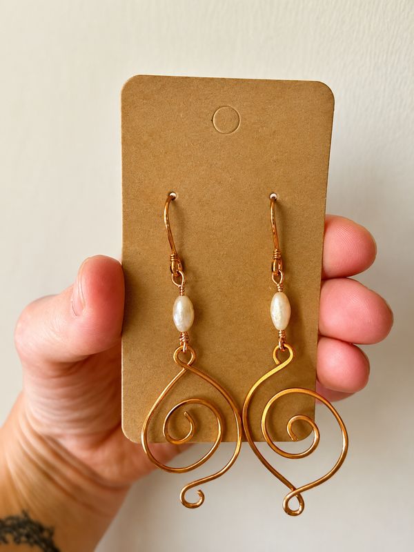 Handmade Asymmetric Copper Wire-Wrapped Dangle Earrings