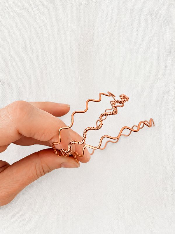 Handcrafted Stackable Copper Squiggle Bracelet Set
