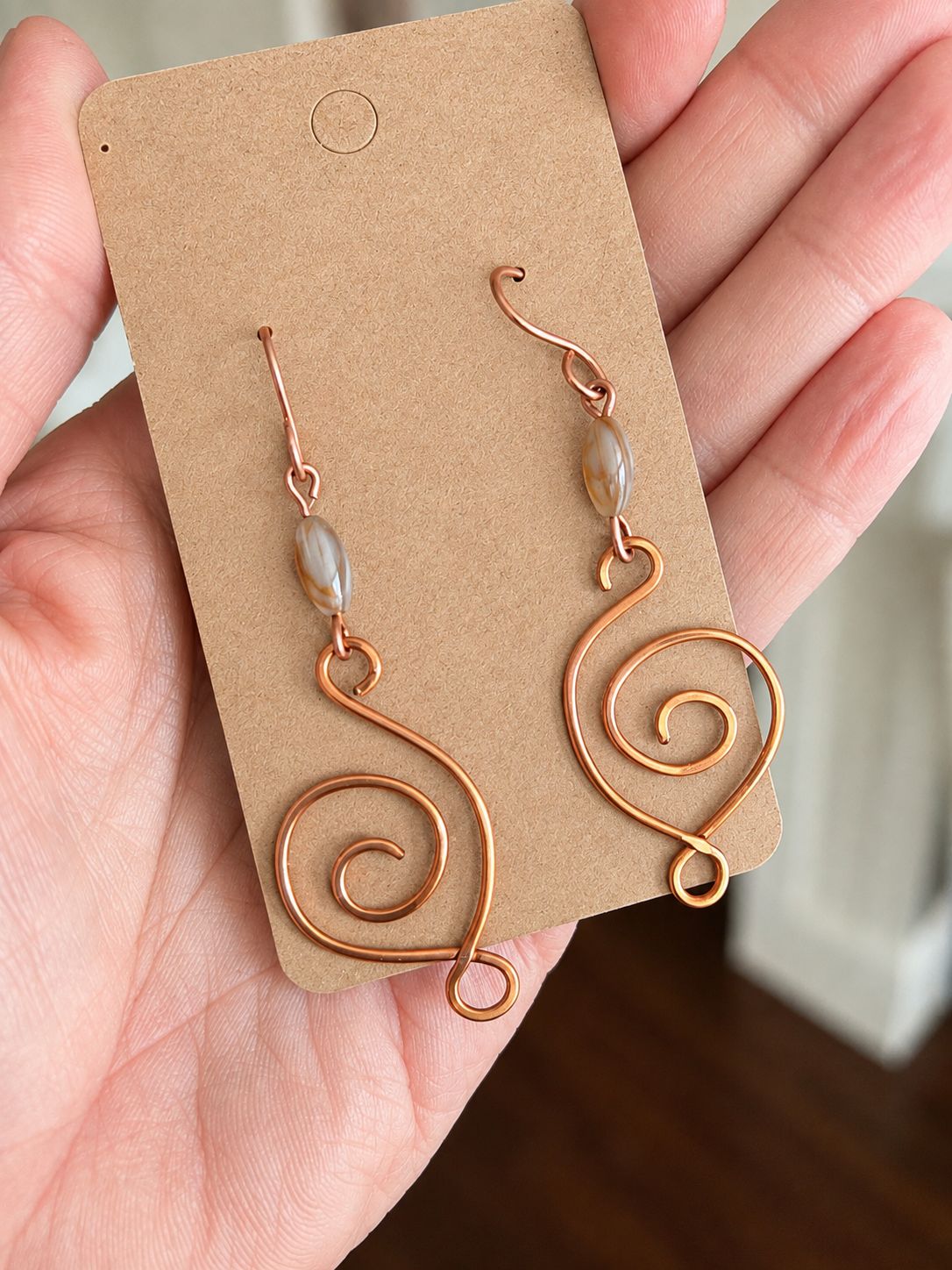 Handcrafted Copper &amp; Seashell Symmetric Earrings