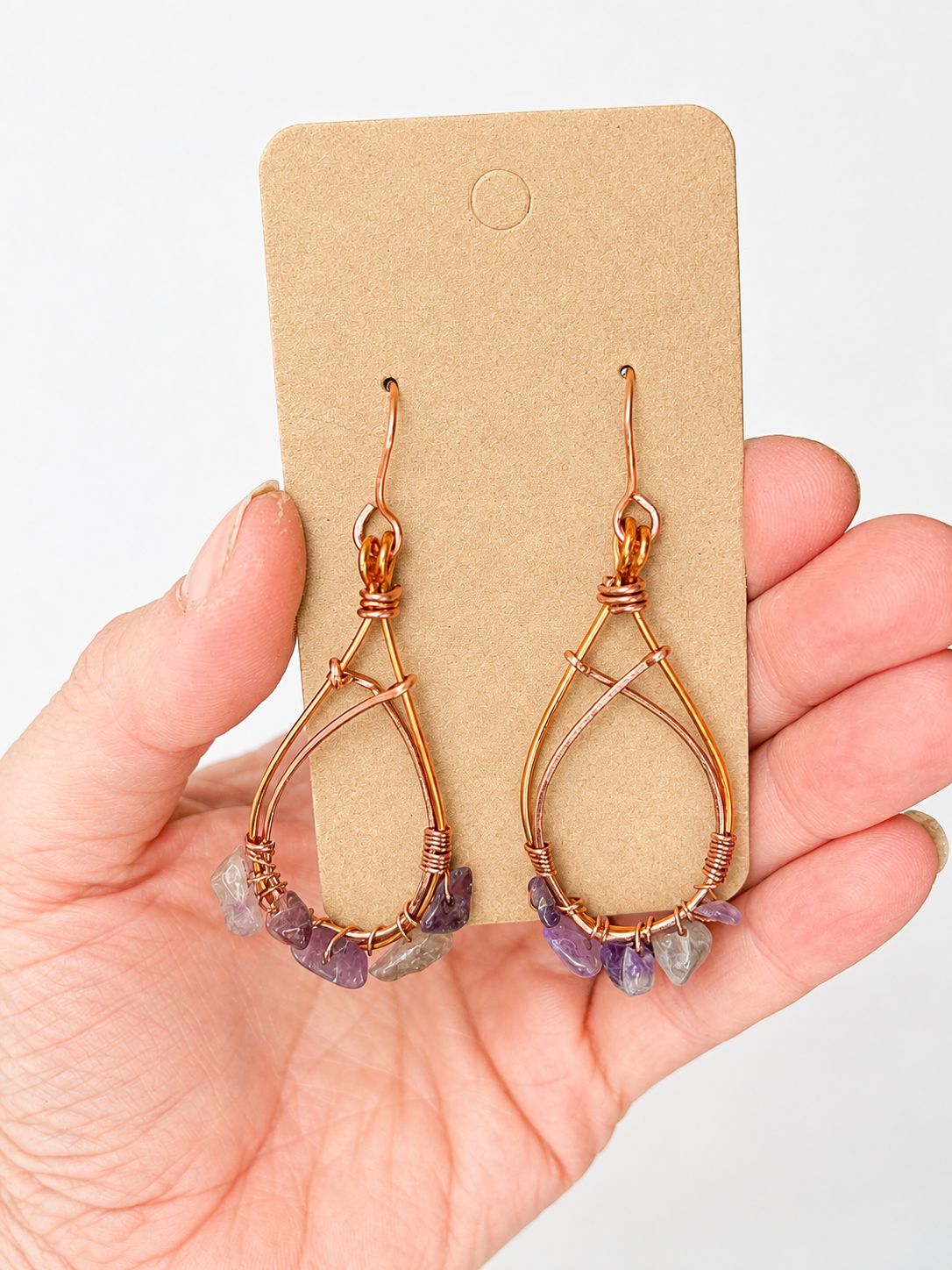 Handmade Copper &amp; Genuine Amethyst Earrings