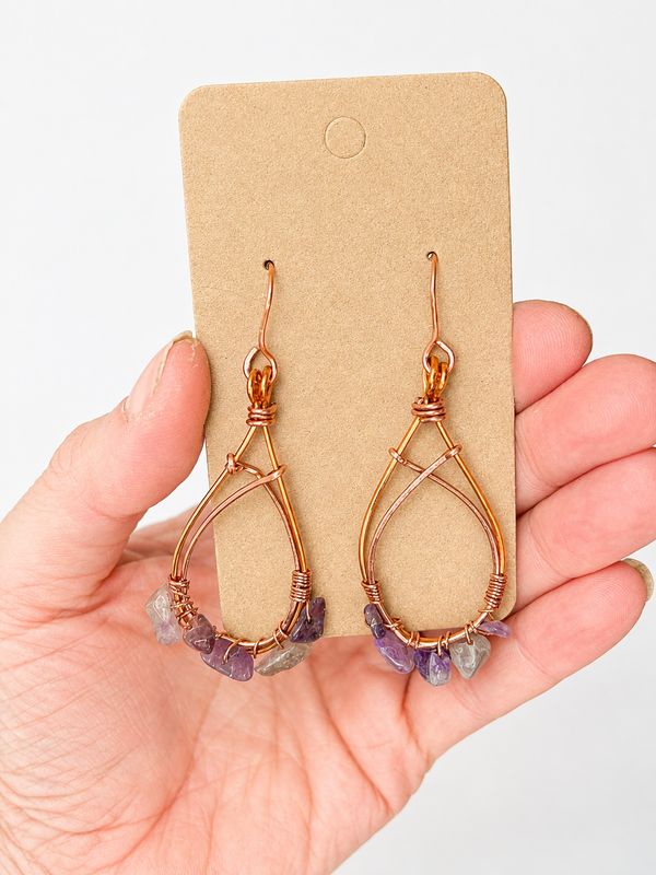 Handmade Copper &amp; Genuine Amethyst Earrings