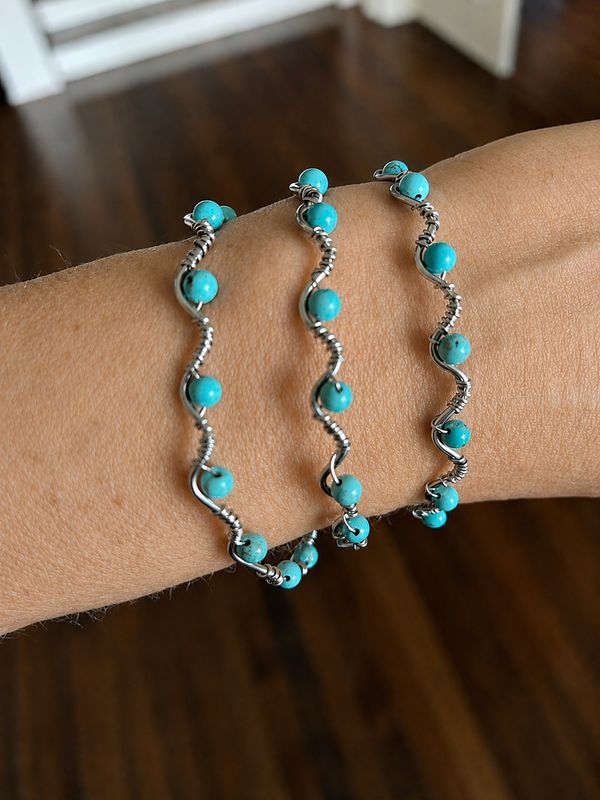 Set of 3 Sterling Silver &amp; Turquoise Stackable Bracelets