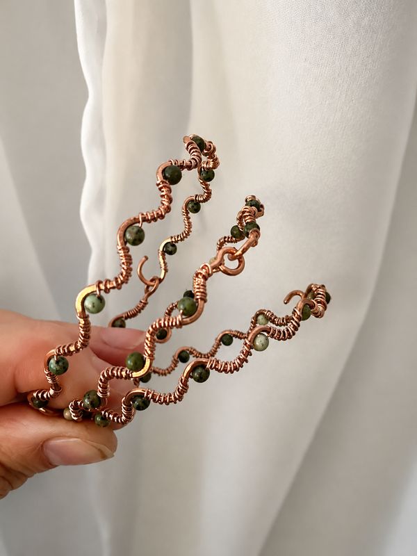 Set of 3 - Copper &amp; Natural African Jasper Stackable Bracelets