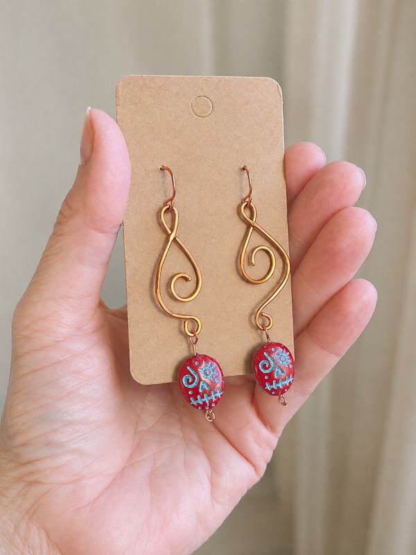 Handmade Copper Wire &amp; Turquoise Voodoo Face Earrings