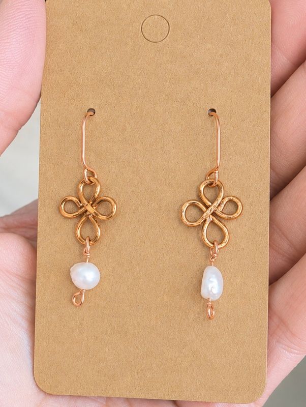 Handcrafted Copper &amp; Freshwater Pearl Earrings