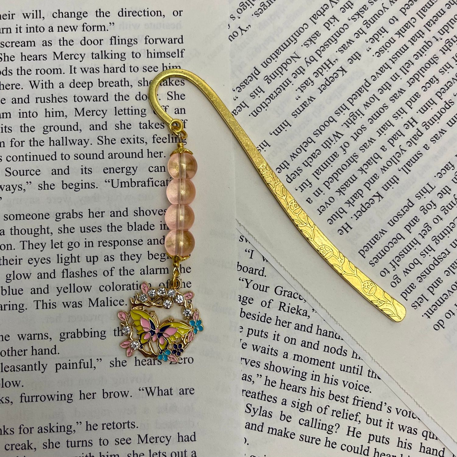 Gold &amp; Yellow Butterfly with Shimmer Beads Large Book Hook