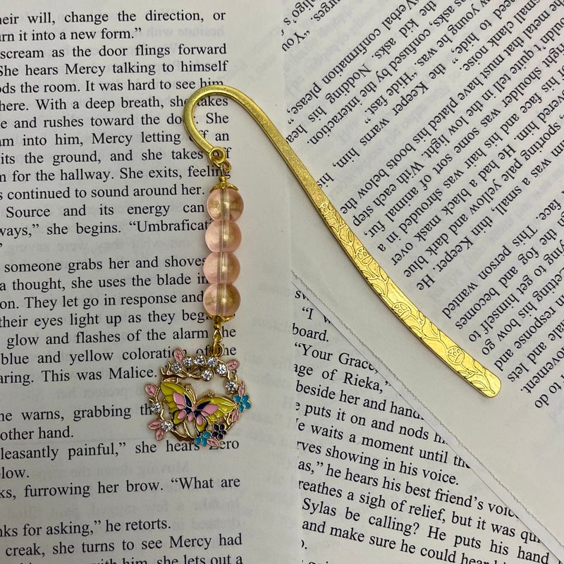 Gold &amp; Yellow Butterfly with Shimmer Beads Large Book Hook