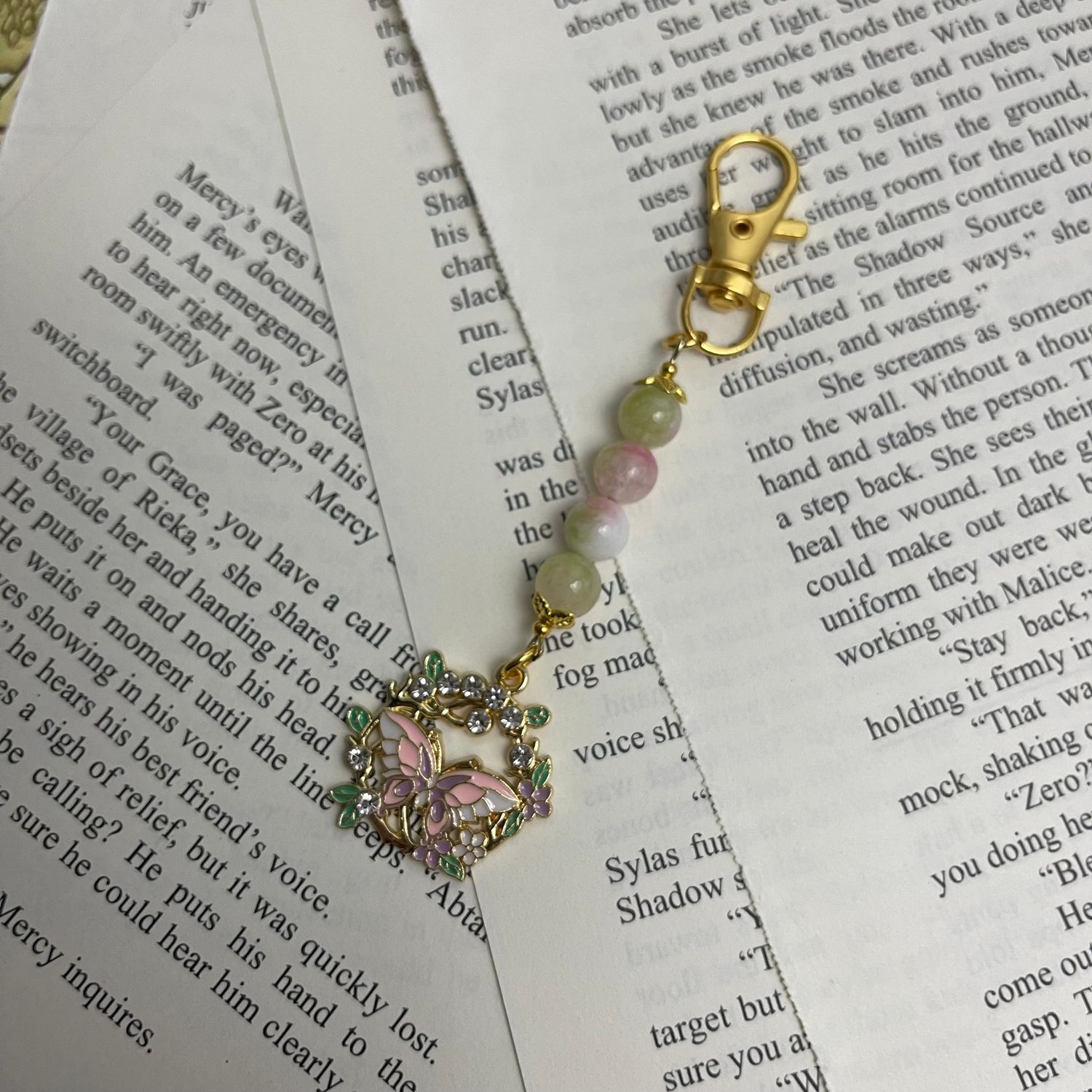 Floral Pink Butterfly Gold Charm