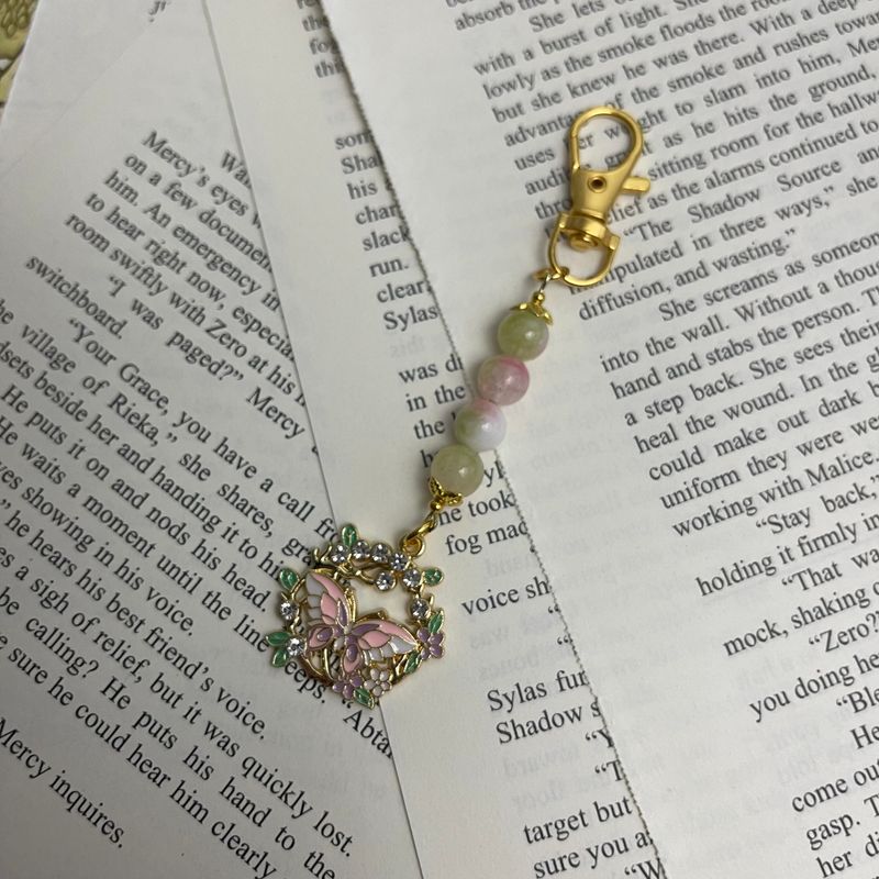 Floral Pink Butterfly Gold Charm