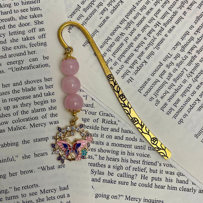 Gold &amp; Pink Butterfly with Rose Quartz Large Book Hook