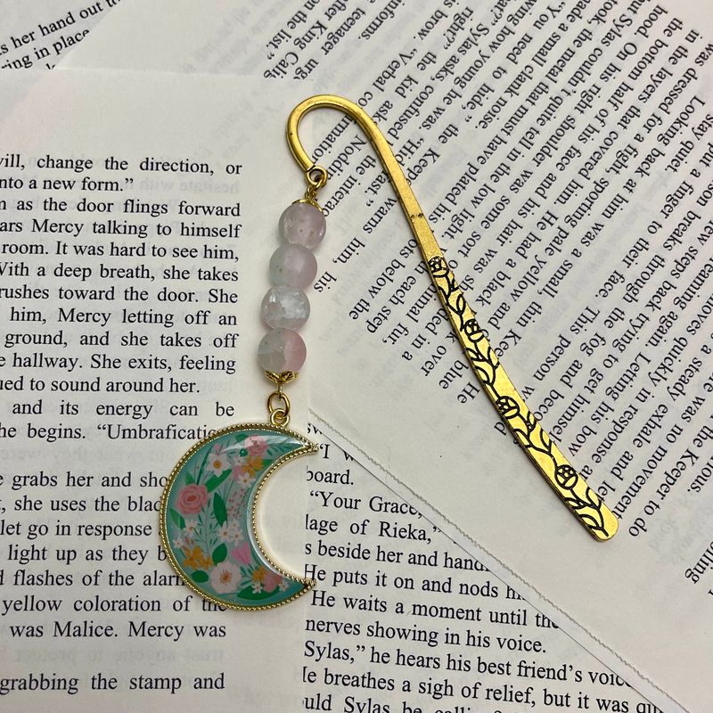Gold Floral Crescent Moon Large Book Hook