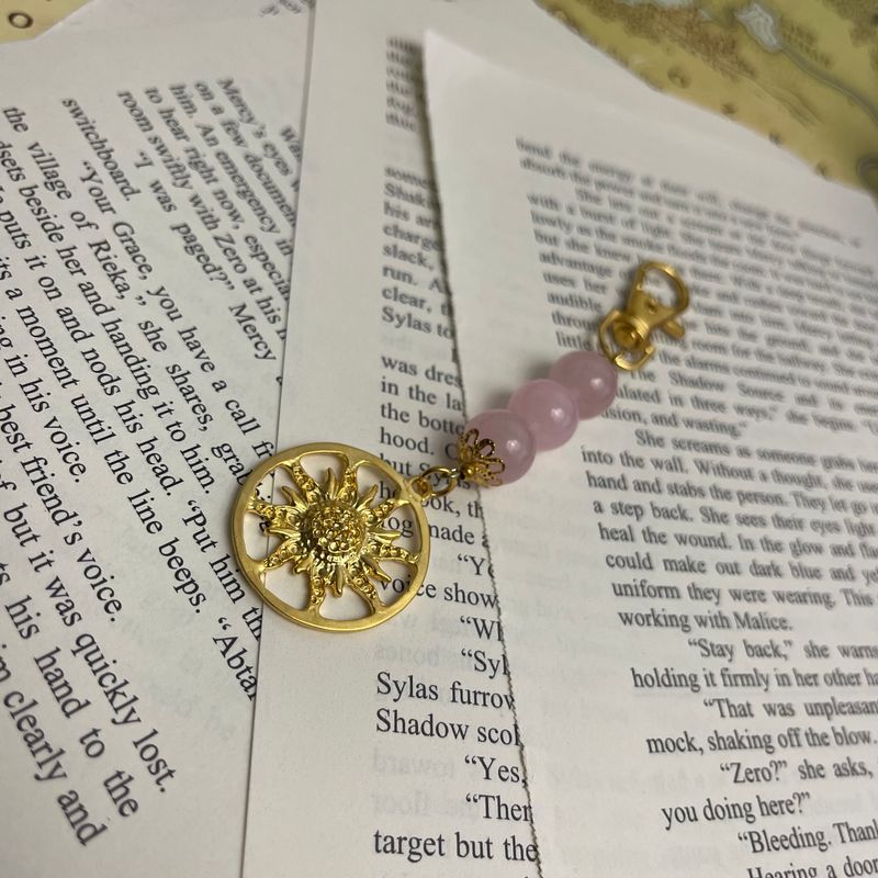 Gold Sunflower with Rose Quartz Charm