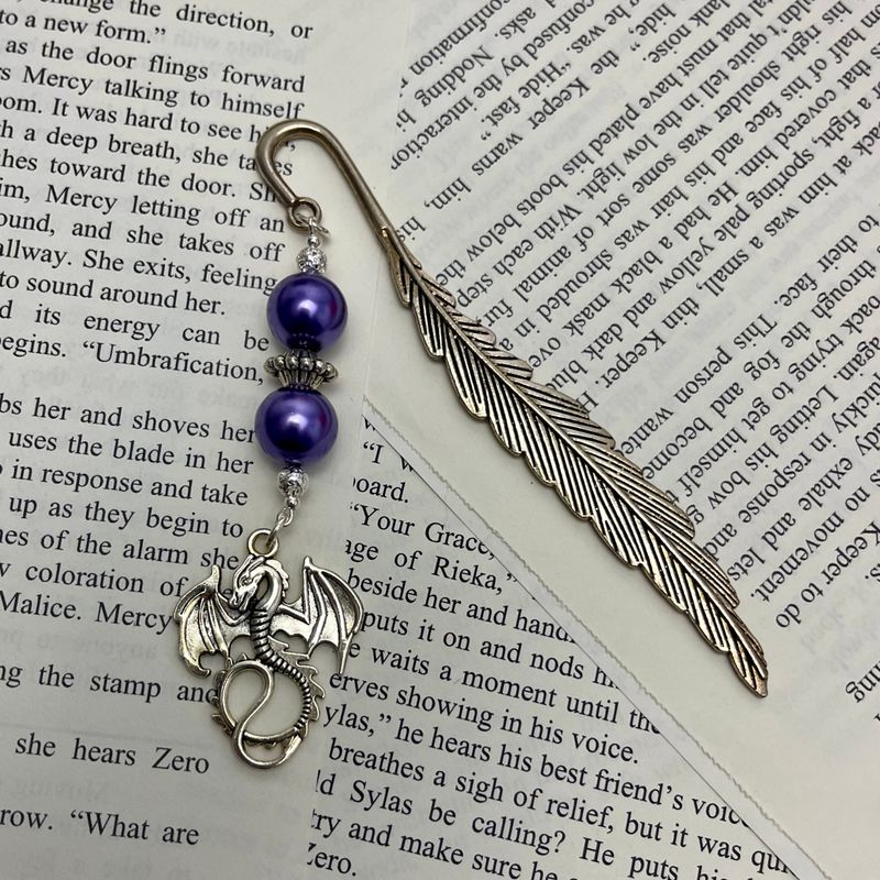 Silver Purple Pearly Bead Dragon Large Book Hook