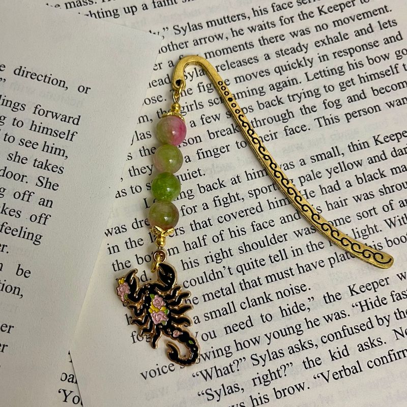 Gold Floral Scorpion with Pink/Green Beads Small Book Hook