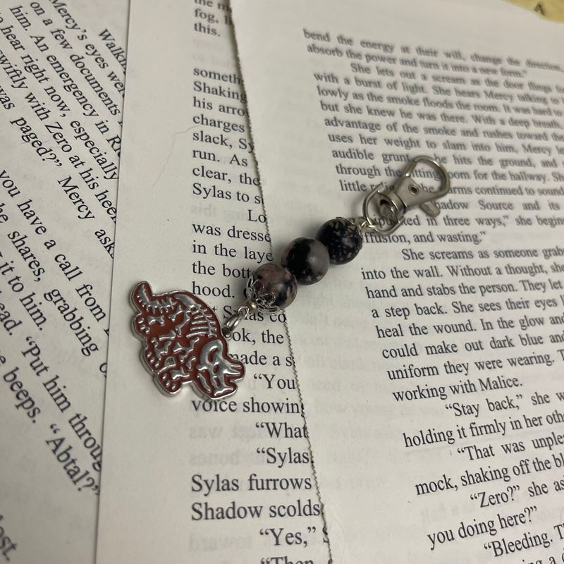 Dino Triceratops Skeleton with Rhodonite Beads Charm