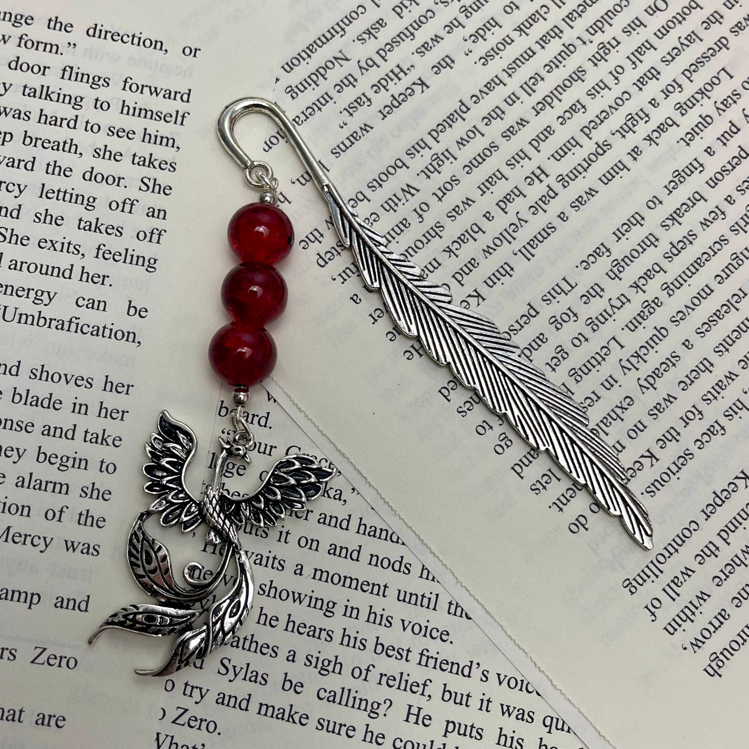 Silver Phoenix Red Beaded Large Book Hook