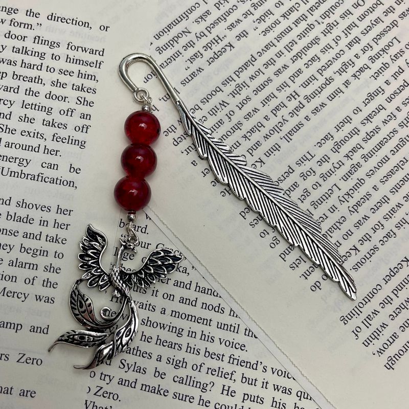 Silver Phoenix Red Beaded Large Book Hook