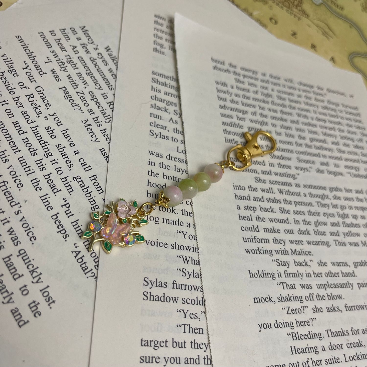 Pink &amp; Gold Floral Butterfly Charm