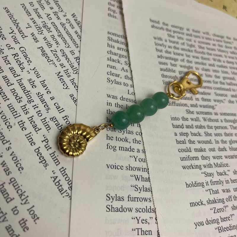 Nautilus Shell with Aventurine Beads Gold Charm