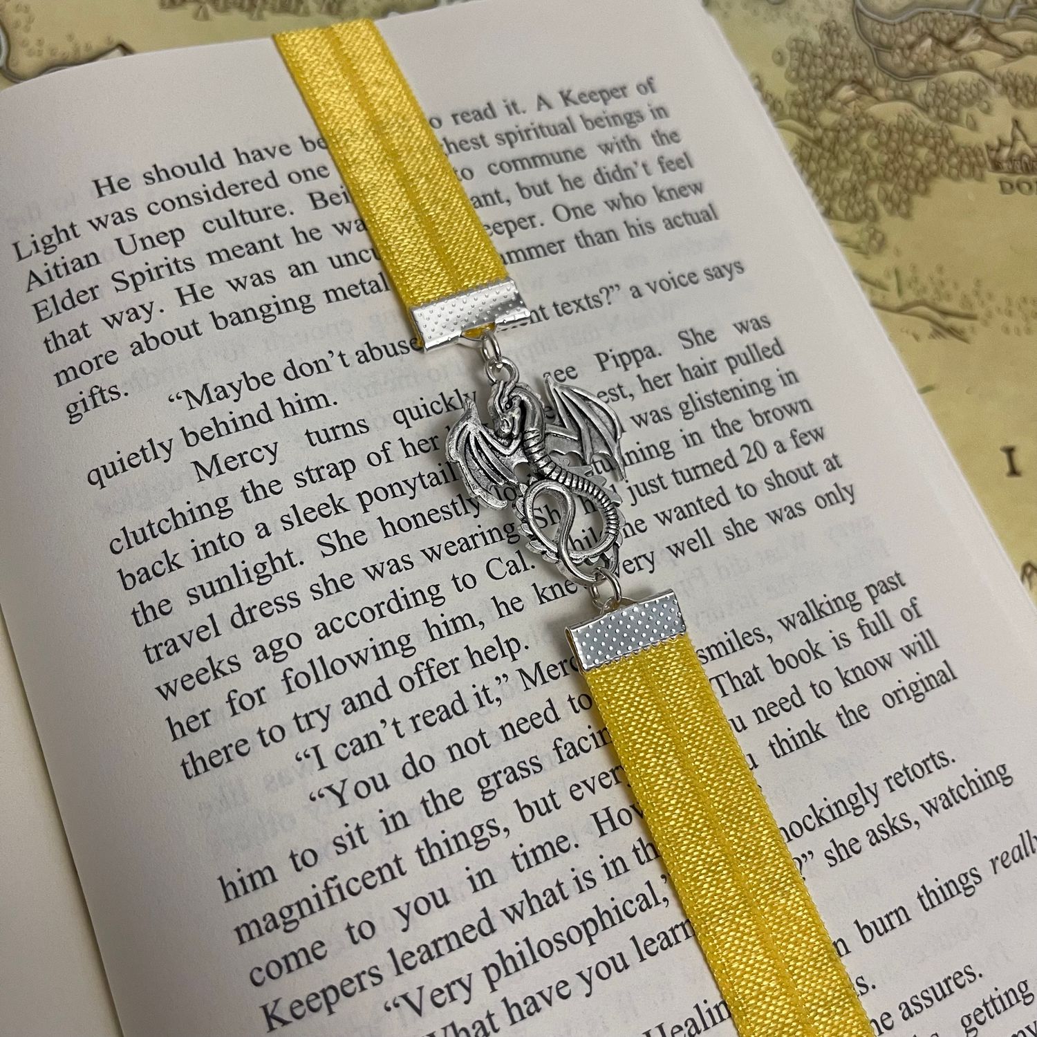 Yellow &amp; Silver Dragon Elastic Bookmark