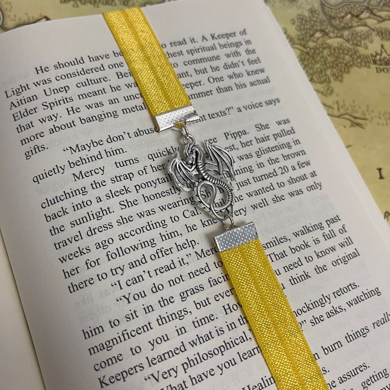 Yellow &amp; Silver Dragon Elastic Bookmark