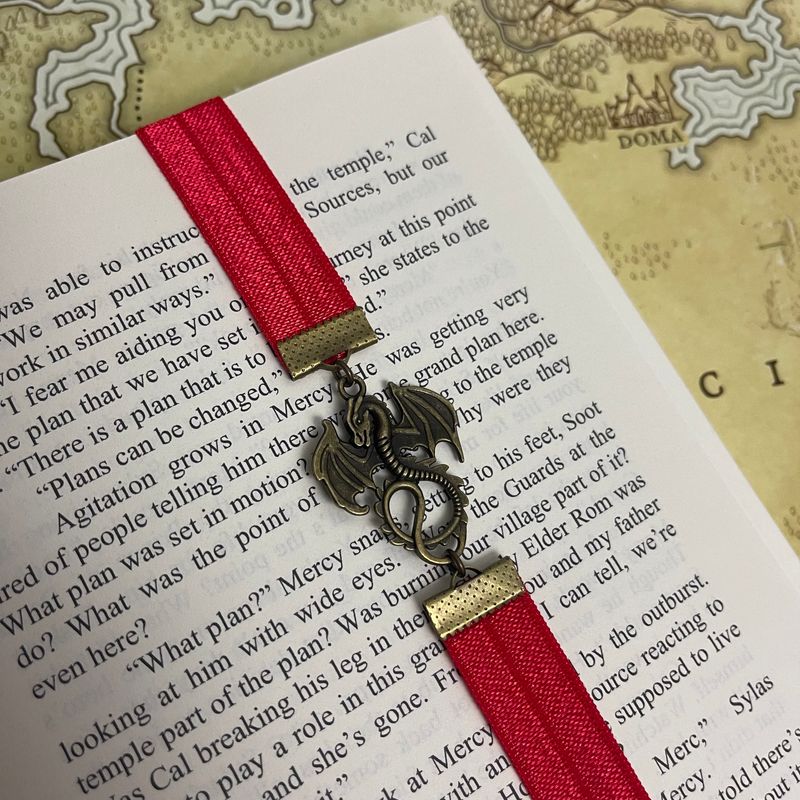 Red &amp; Aged Bronze Dragon Elastic Bookmark