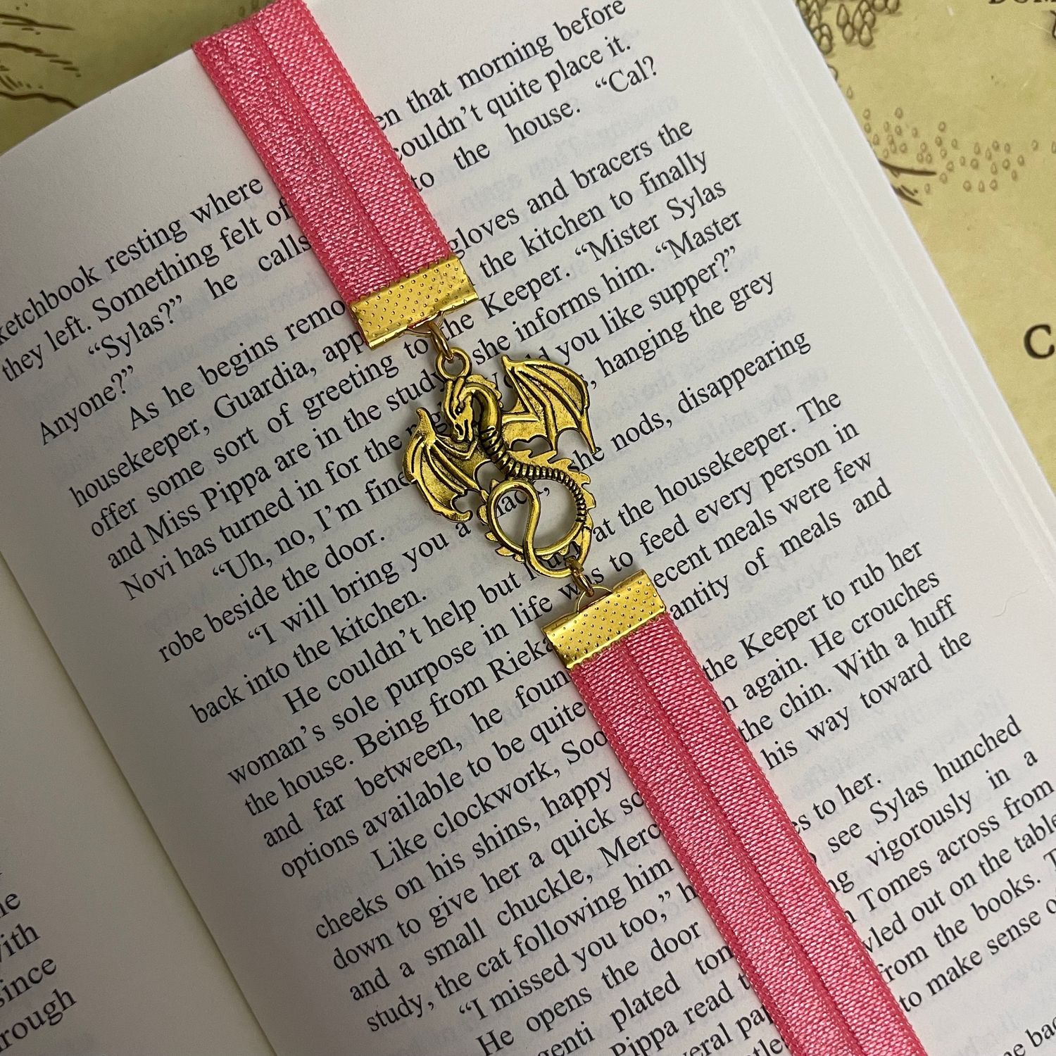 Rose &amp; Gold Dragon Elastic Bookmark
