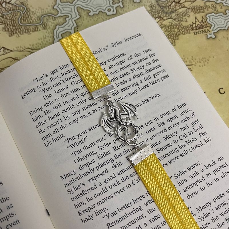 Yellow &amp; Silver Dragon Elastic Bookmark