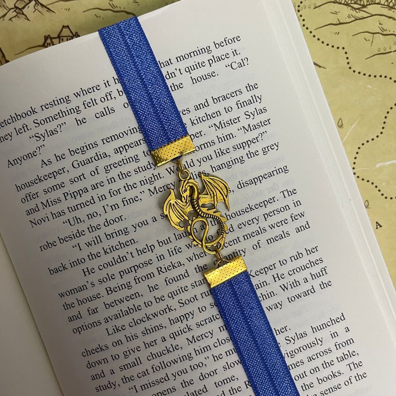 Blue &amp; Gold Dragon Elastic Bookmark