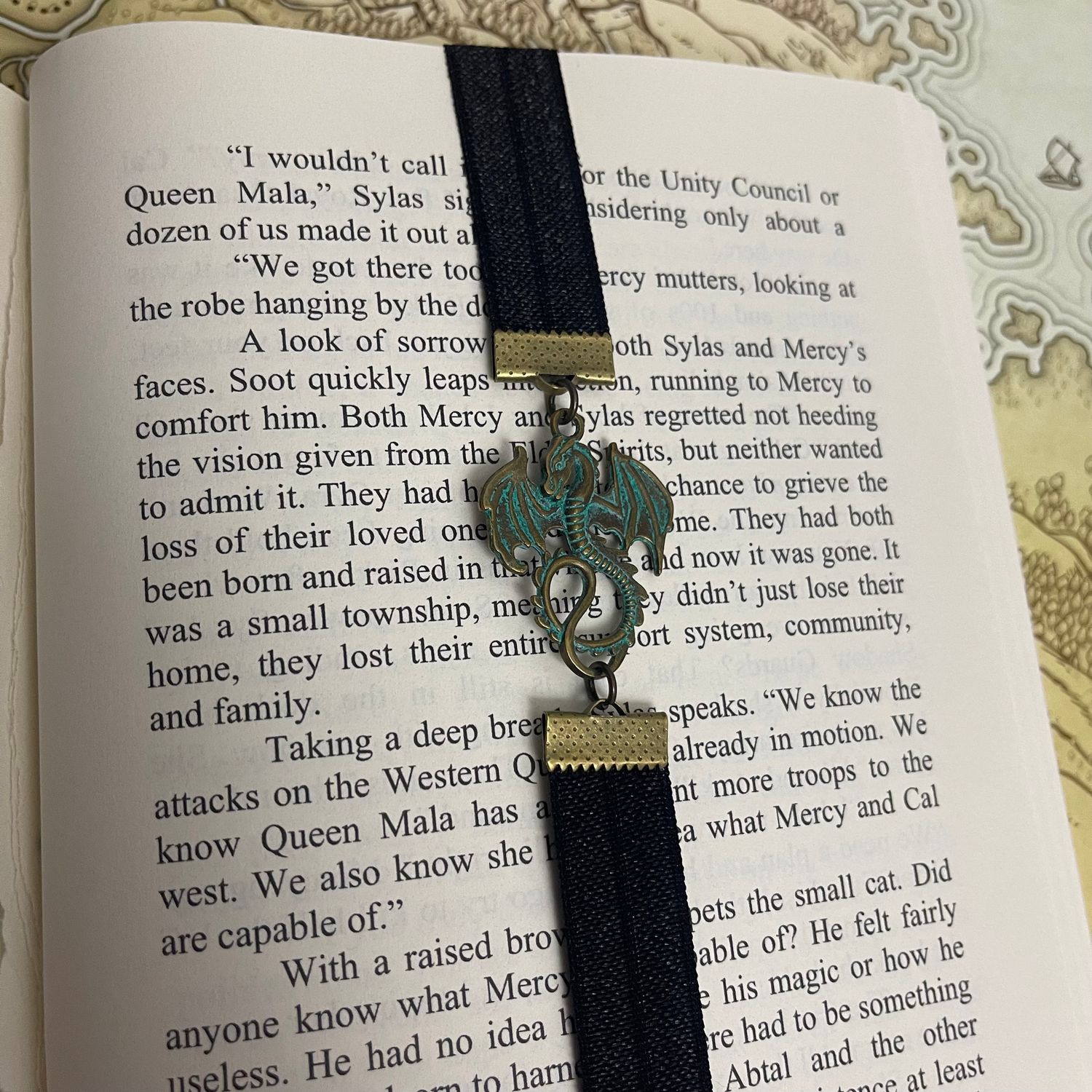Black &amp; Tarnished Bronze Dragon Elastic Bookmark