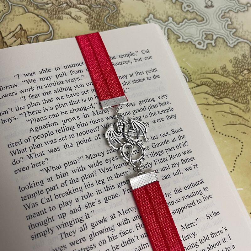 Red &amp; Silver Dragon Elastic Bookmark
