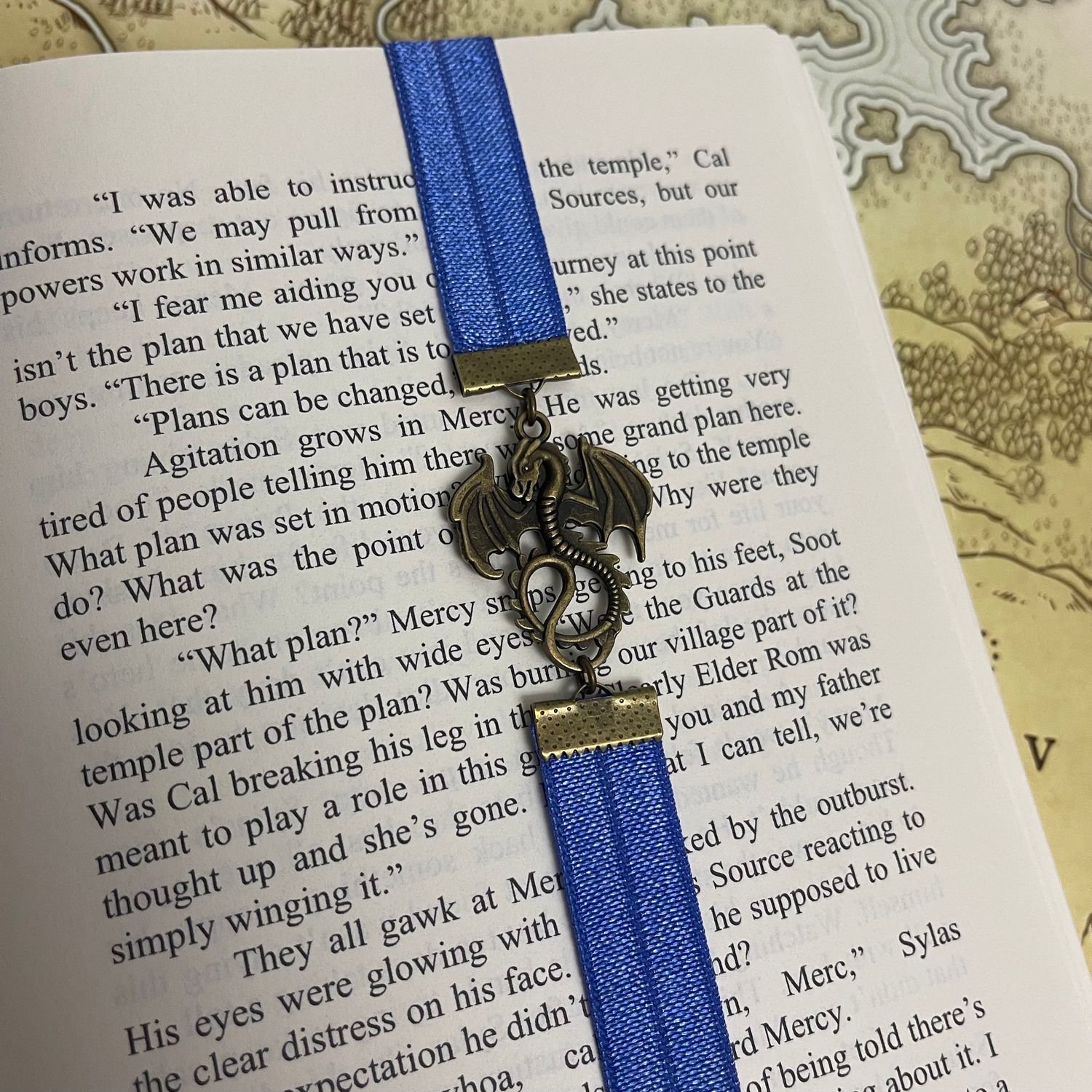 Blue &amp; Aged Bronze Dragon Elastic Bookmark