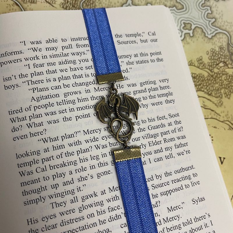 Blue &amp; Aged Bronze Dragon Elastic Bookmark